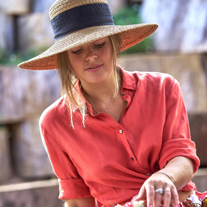 360FIVE Everyday Hat - Dahlia Gardening Chapeau de soleil en paille à large bord pour femme