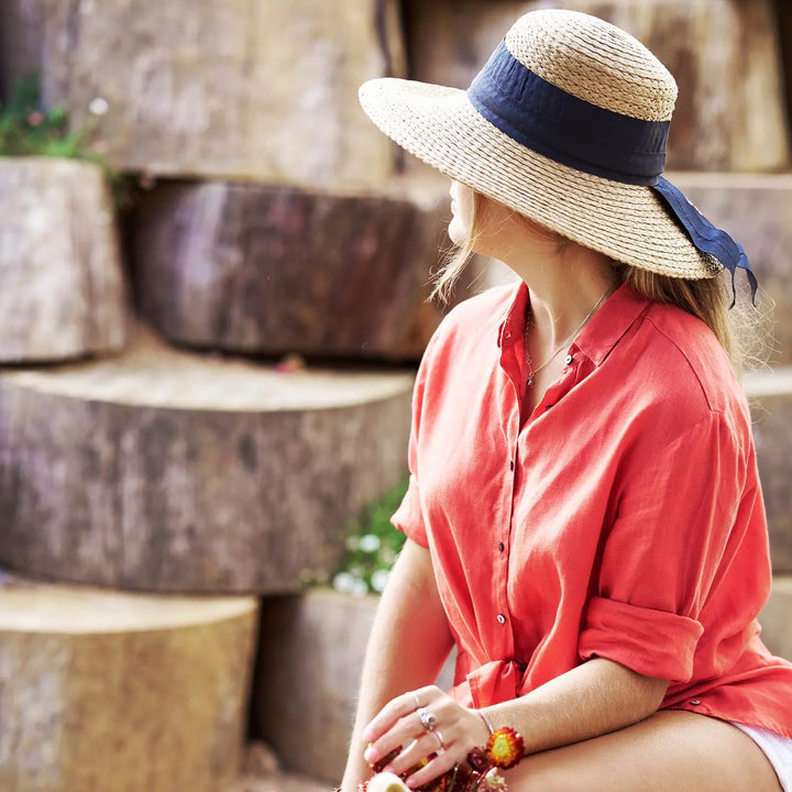 360FIVE Everyday Hat - Dahlia Gardening Chapeau de soleil en paille à large bord pour femme