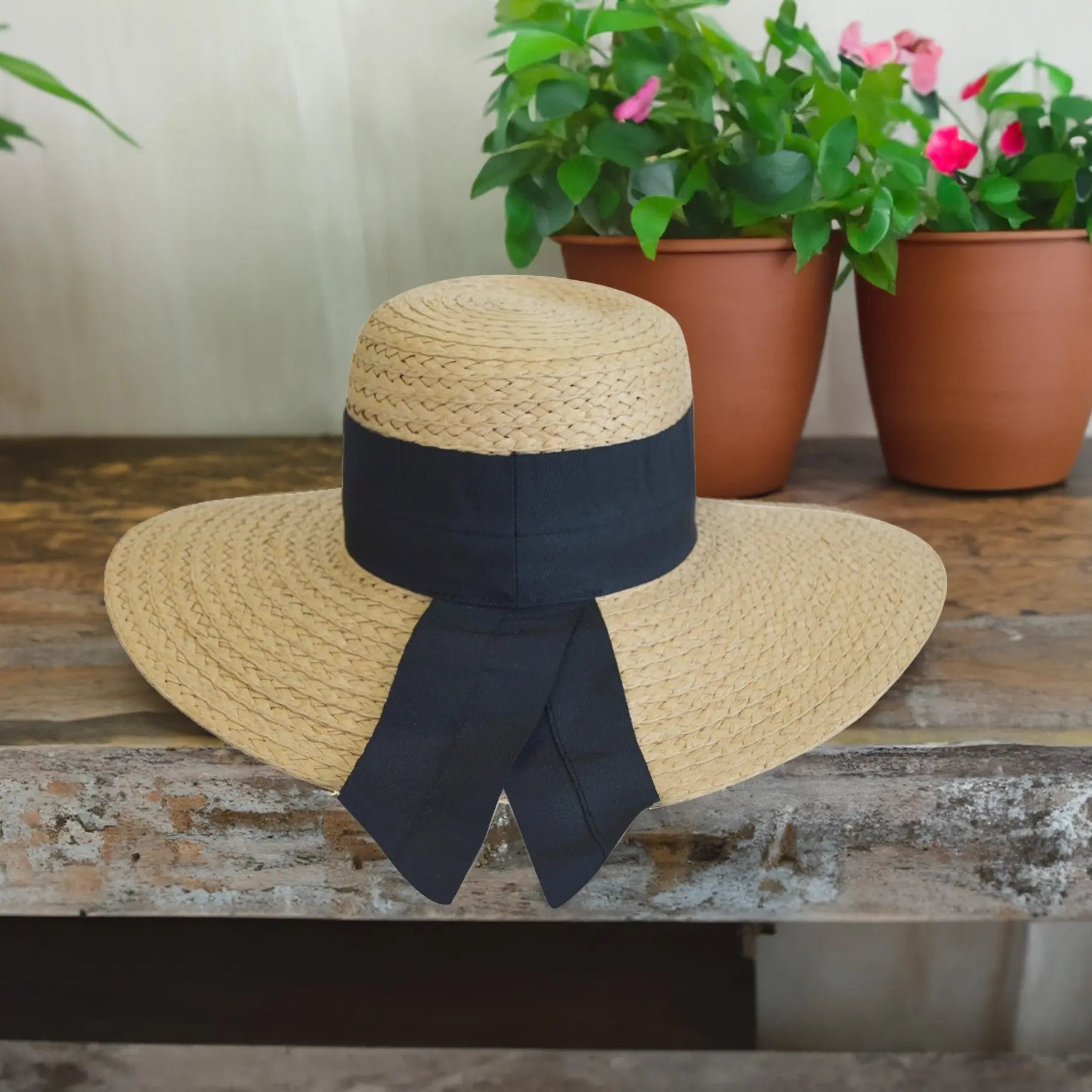 360FIVE Everyday Hat - Dahlia Gardening Chapeau de soleil en paille à large bord pour femme